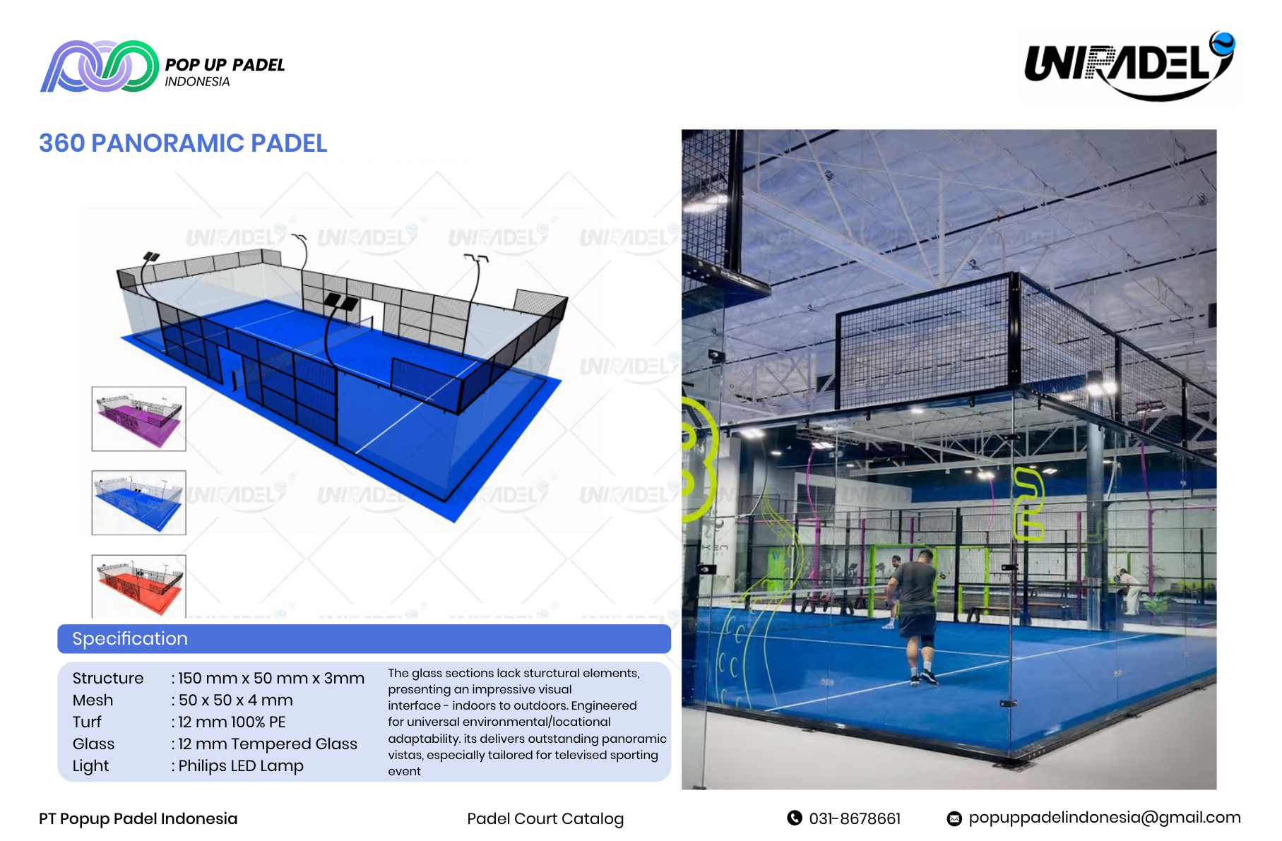 Unipadel 360 Panoramic — full glass padel court 360 derajat
