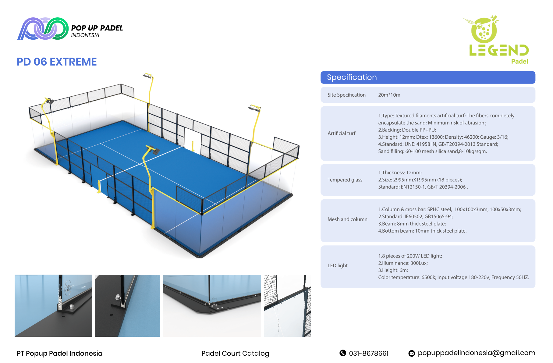 Legend PD 06 Extreme — pillar-free cantilever padel court panoramic