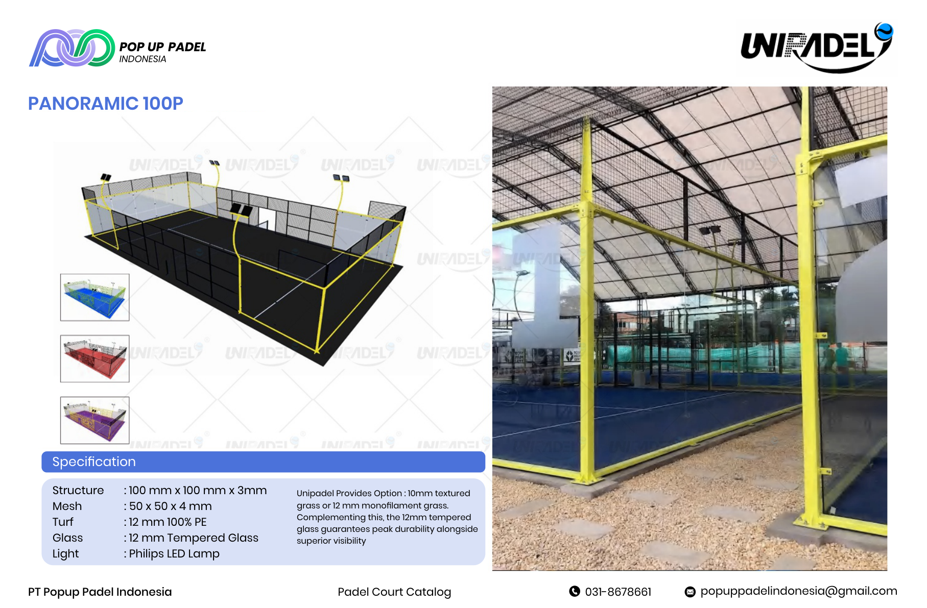 Unipadel Panoramic 100P — full panoramic glass padel court