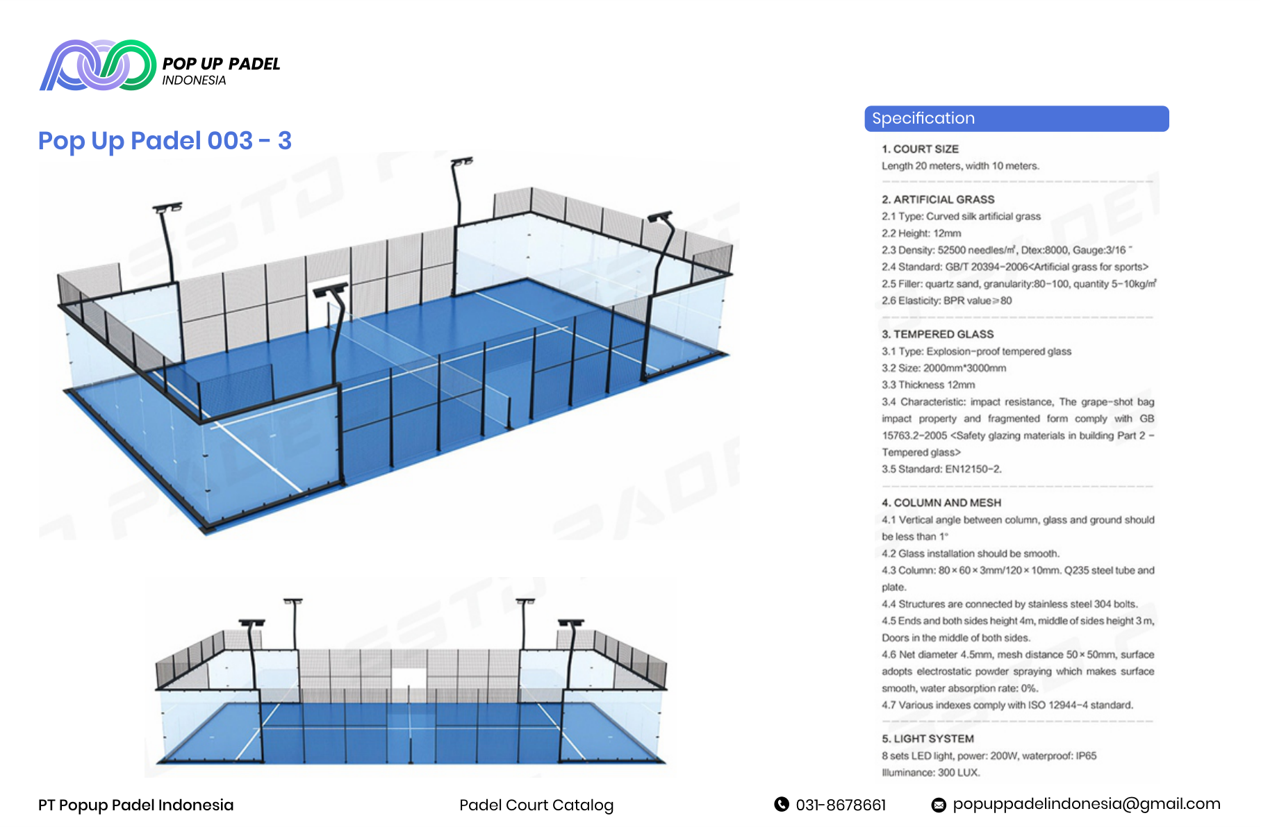 Pop Up Padel 003-3 — lapangan panoramic 3 sisi